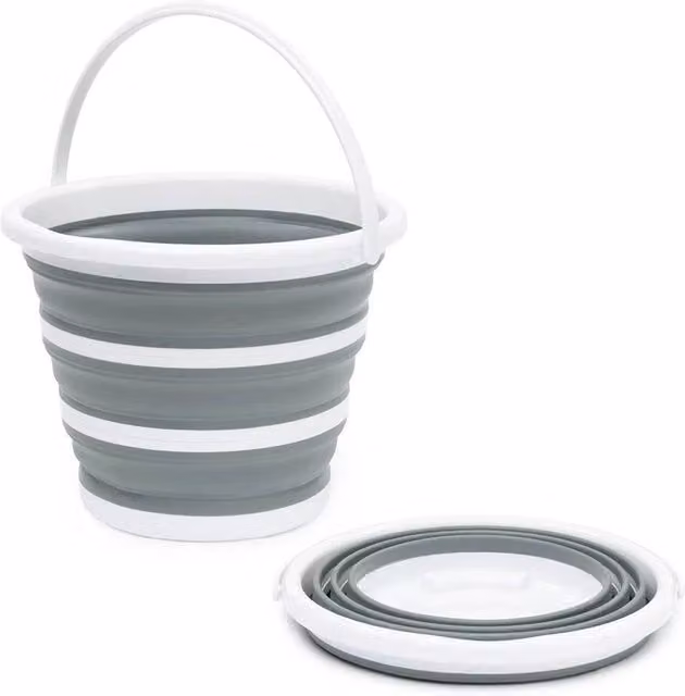 Vogrex Collapsible Folding Silicone and Plastic Bucket in Grey