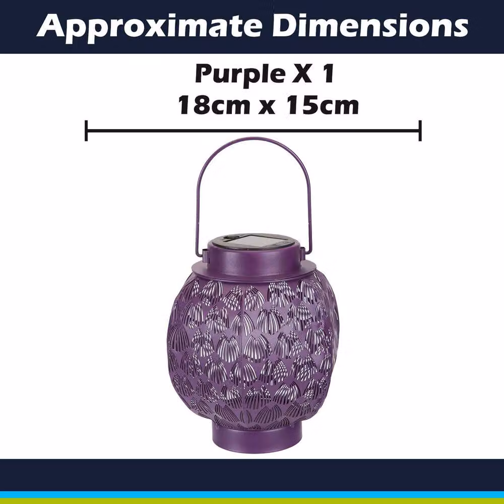 VFM e-Store Solar LED Garden Lantern in Purple, Metal, H 18 cm x W 15 cm – 2
