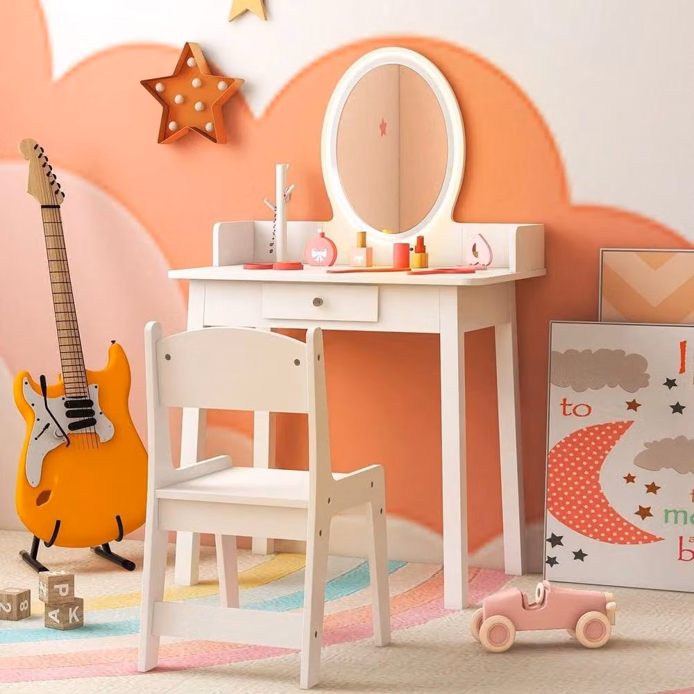 FORGEVIO 2 in 1 Kids Dressing Table and Vanity Table with Hollywood LED Mirror in White – 2