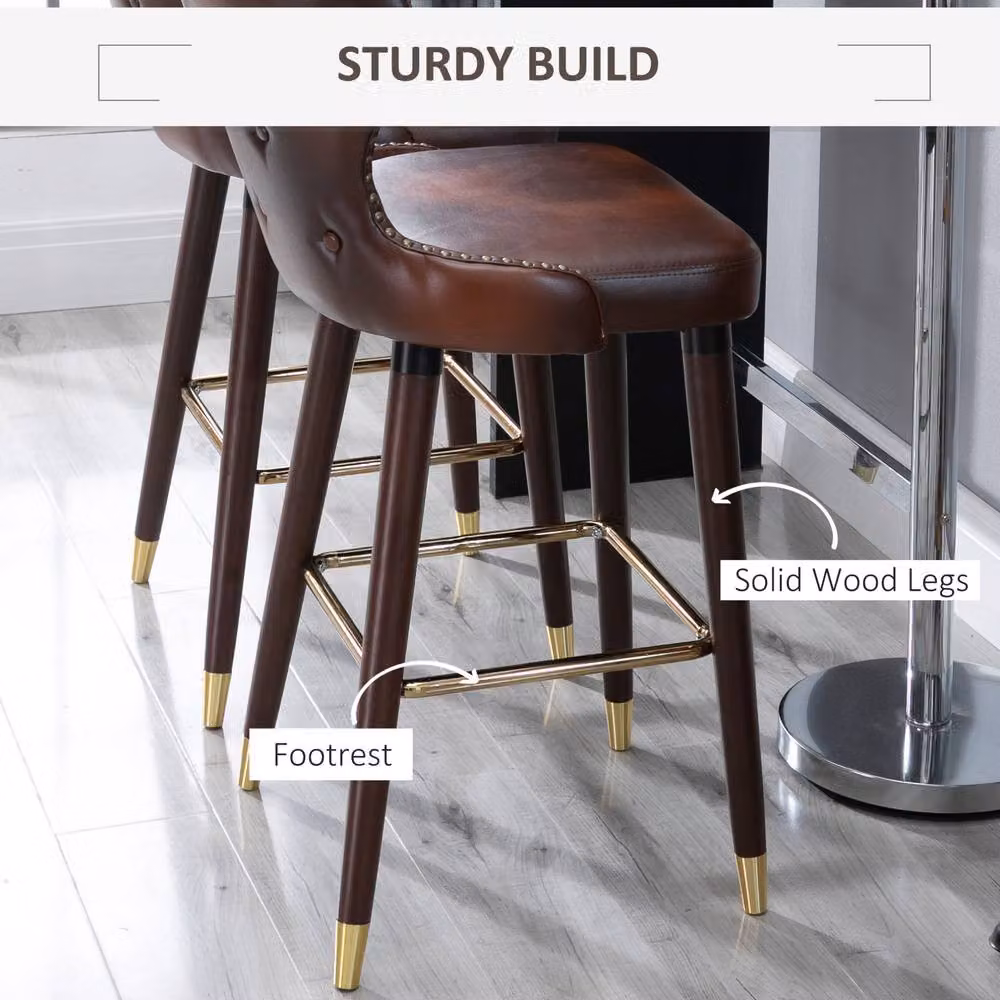 STILVORA Set of 2 Retro Bar Stools with Brown Synthetic Leather and Rubberwood Structure – 5