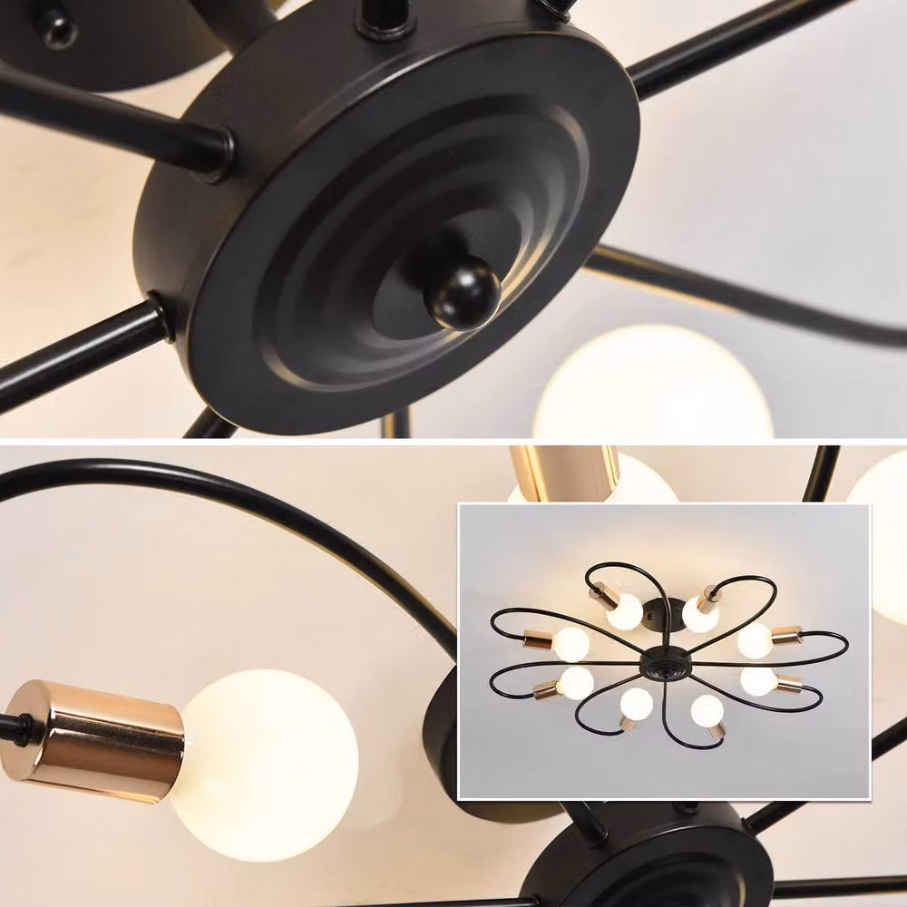 NIVOR 8-Light Industrial Mid Century Flush Mount Ceiling Chandelier in Black – 3