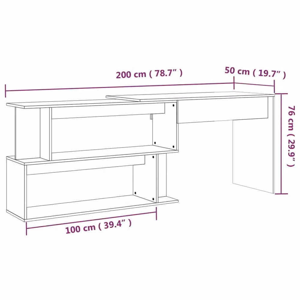 Berkfield Home Corner Desk in Smoked Oak Brown, W/D/H: 200 x 50 x 76 cm – 6