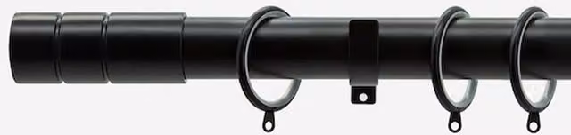 NewEdgeBlinds Matt Black 28mm Barrel Fixed Length Metal Curtain Pole, Black, Length: 440cm