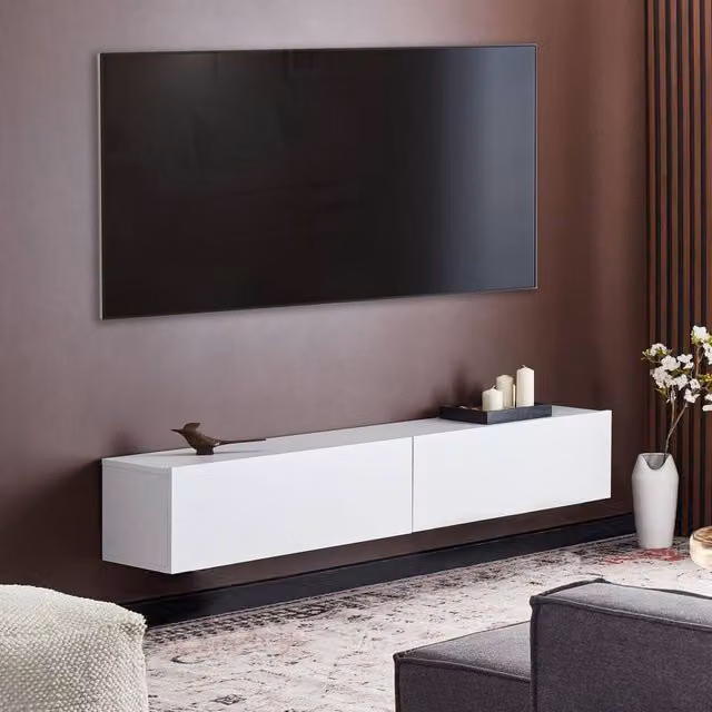 Wyld and Coco White Wall-Mounted TV Stand with 2 Cabinets, W/D/H: 180 x 32 x 30 cm – 1