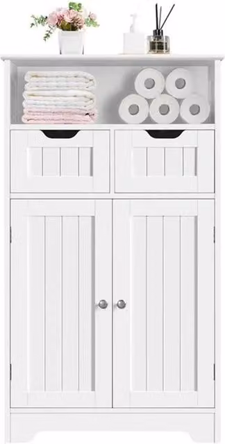 KORVIXA Bathroom Floor Storage Cabinet with 2 Drawers and Shelf, White, W: 90 cm, H: 65 cm