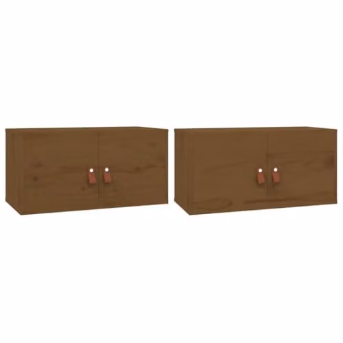 vidaXL Set of 2 Wall-Mounted Pine Wood Cabinets in Brown, W: 60 cm, D: 30 cm, H: 30 cm