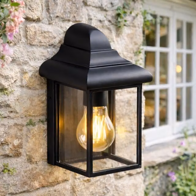 CGC Lighting Camila Black Modern Outdoor Wall Lantern with Transparent Glass Diffuser – 1