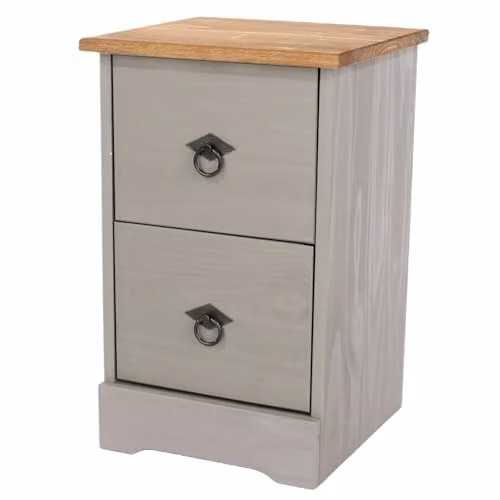 Core Products Corona Classic Pine 2 Drawer Compact Bedside Cabinet in Grey and Waxed Wood – 2