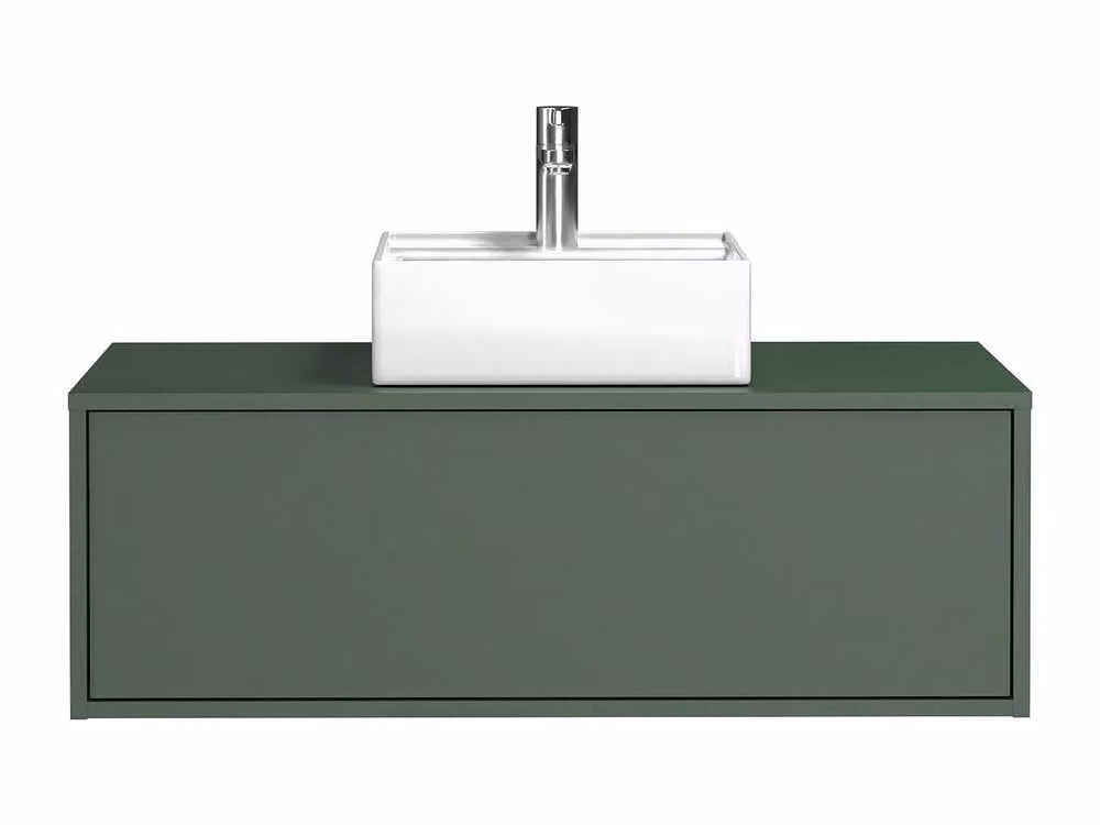 Vente-unique Matt Green Wall-Hung Bathroom Vanity Unit with Single Square White Basin W/D/H: 94 x 47 x 37 cm – 2