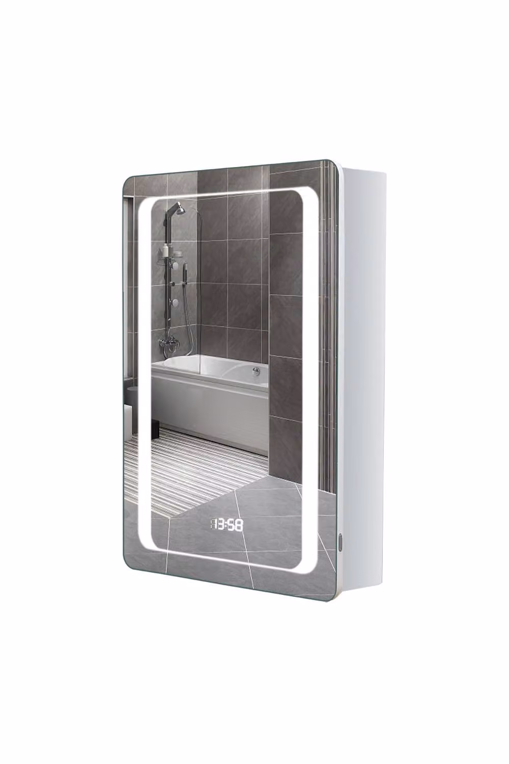 H&O Direct Smart Rectangle Wall Mounted LED Bathroom Mirror Cabinet in Silver – 2