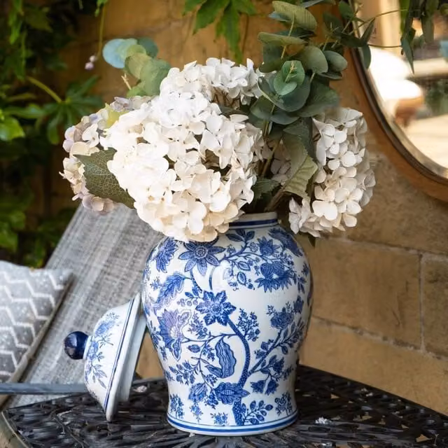Madison & Mayfair Large Blue and White Floral Porcelain Ginger Jar, H 35.0 cm x W 21.5 cm x D 21.5 cm