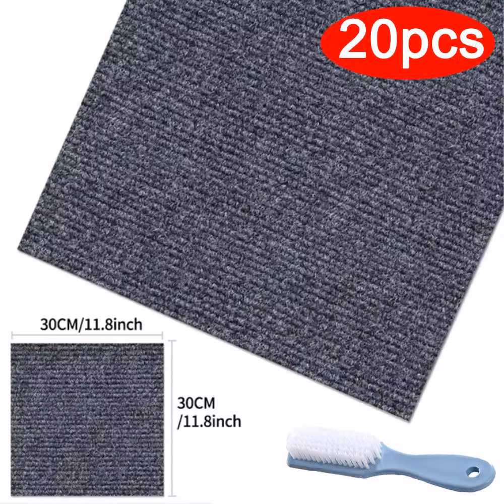 EONLION 20-Piece Self-Adhesive Carpet Tile Flooring Mats in Grey for Office, Commercial and Home Use – 2