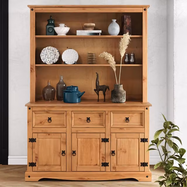 Mercers Furniture Corona 3 Door Solid Wood Pine Sideboard in Antique Wax, W/D/H: 176 x 125 x 40 cm