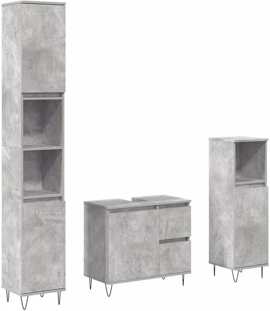 Berkfield Home 3 Piece Bathroom Furniture Set in Concrete Grey Matt Engineered Wood