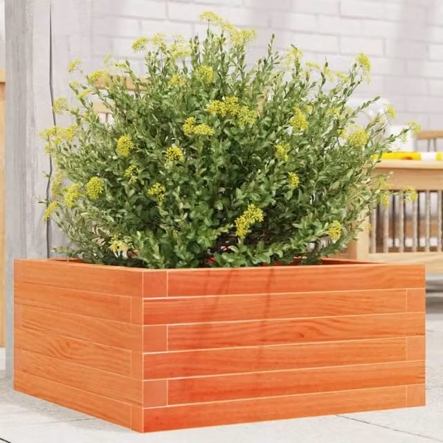 Berkfield Home Garden Planter Tub in Wax Brown Solid Wood, W/D/H: 50 x 50 x 23 cm