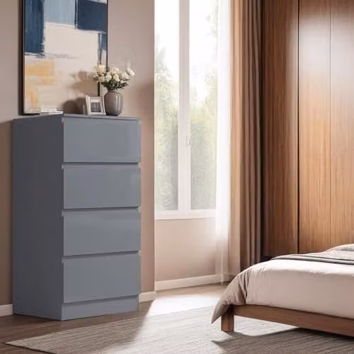 FWStyle Grey Gloss 4 Drawer Tall Slim Chest of Drawers H: 99 cm, W: 40 cm, D: 40 cm – 5