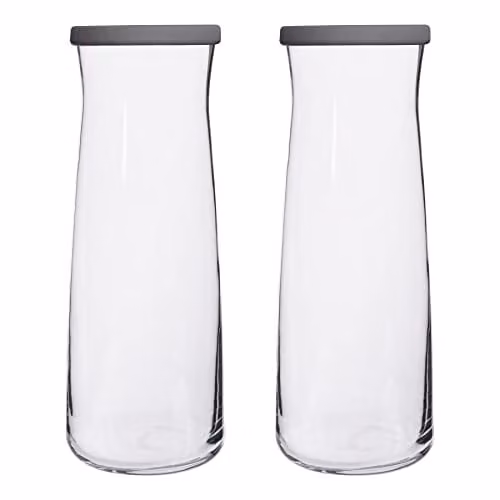 LAV Vera Glass Carafe Set with Grey Lids, 1.2 l, Pack of 2 – 1