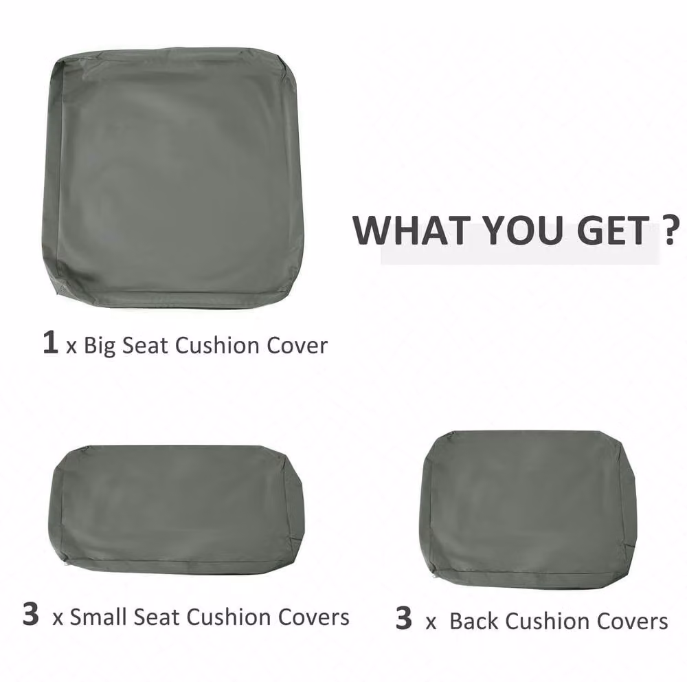 Stilvora 7 Piece Grey Polyester Cushion Cover Set for Garden Furniture with Zip Closure and Removable Washable Covers – 2