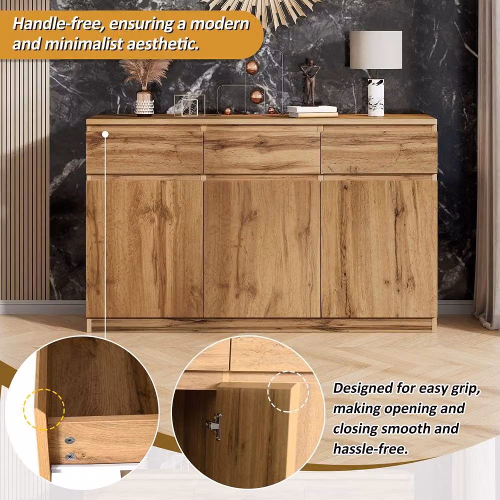 BTM Modern Oak Buffet Cabinet in Brown with 3 Drawers and 3 Doors, W/D/H: 135 x 40 x 81 cm – 5