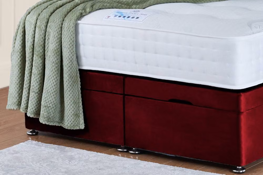 UK Bed Furniture Victoria End Lift Divan Ottoman Bed with 54 Inch Headboard, Red Velvet Fabric, W/D/H: 200 x 200 x 137.16 cm – 3