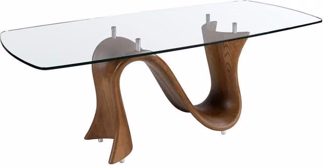 Angel Cerdá 1197 Oval Barrel Dining Table with Transparent Tempered Glass Top and Walnut Legs, W: 220 cm, D: 100 cm, H: 75 cm – 1