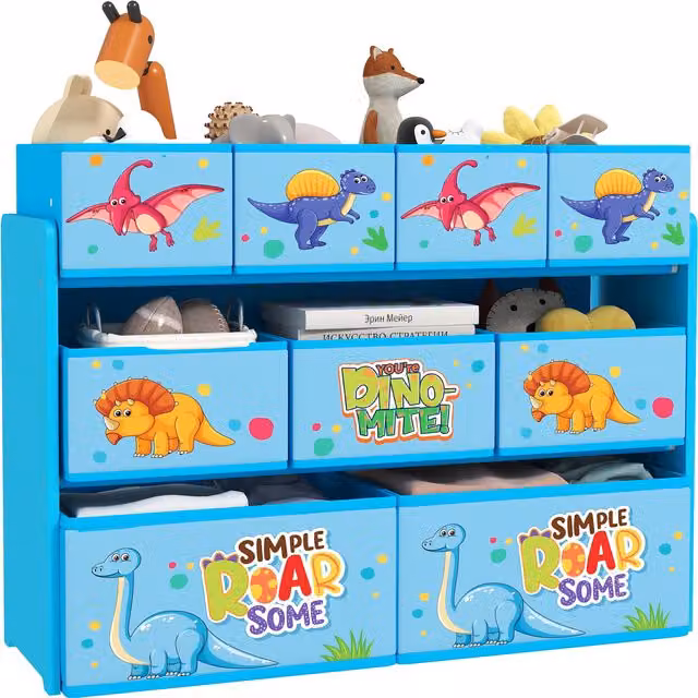 AIYAPLAY 3-Tier Kids Storage Unit with 9 Blue Non-Woven Fabric Boxes for Toys and Books