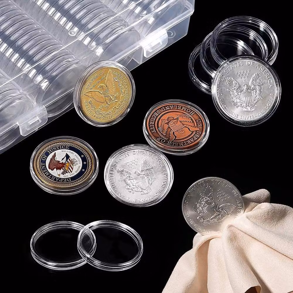 FLAVORA 100-Piece Round Coin Capsule Storage Holder Box in Transparent Acrylic – 4