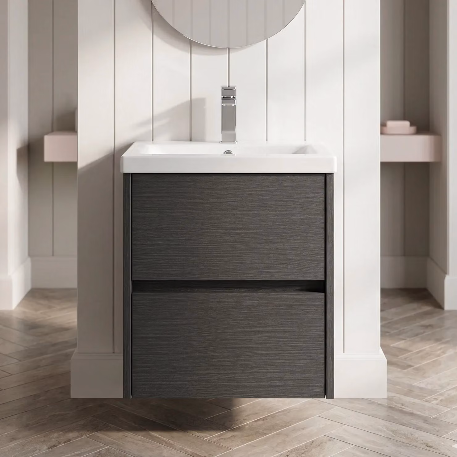 Balterley Square Wall Hung 2 Drawer Vanity Unit and Basin in Matt Graphite Grey, Width: 50 cm – 3