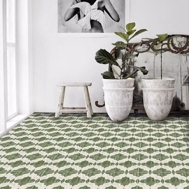 Quadrostyle Arabesque Jade Green Moroccan Geometric Wall and Floor Tile Vinyl Stickers, Pack of 4, W/D/H: 30 x 30 x 0.3 cm