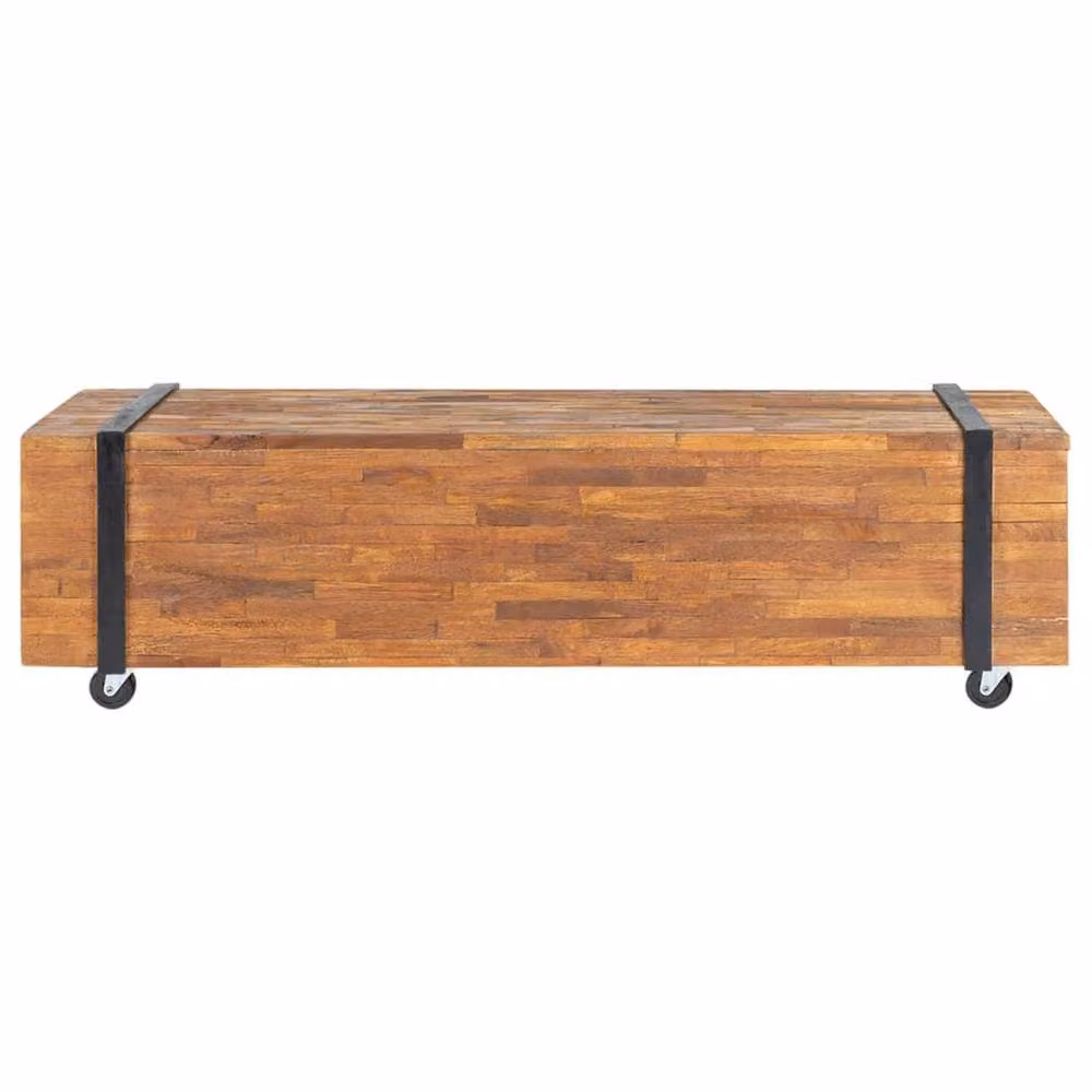 Berkfield Home Solid Teak Wood TV Stand in Brown, W/D/H: 110 x 30 x 32.5 cm – 2