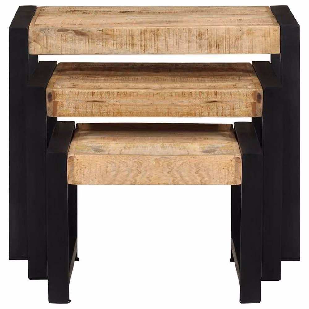 Berkfield Home Nesting Tables, Set of 3, Solid Mango Wood in Brown – 4