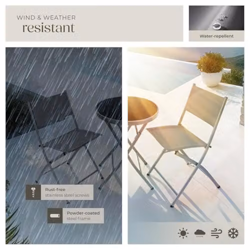 tectake Garden Bistro Set with Glass Top Table and 3 Chairs in Grey – 7