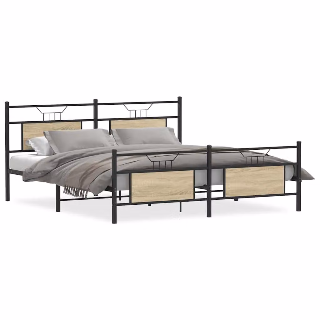 Berkfield Home Metal Bed Frame in Sonoma Oak Brown, W: 160 cm, L: 200 cm – 2