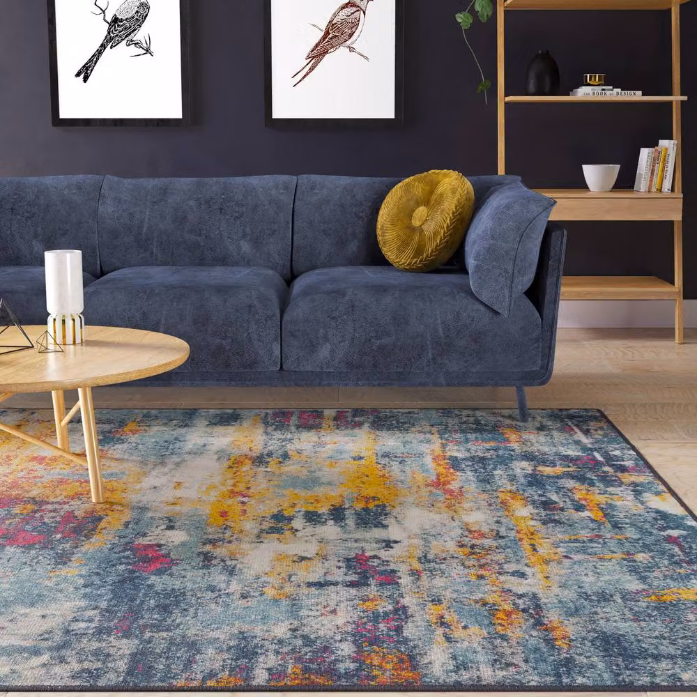 Kukoon Blue and Multicolour Abstract Modern Chenille Washable Living Room Area Rug W: 240 cm, D: 330 cm – 2