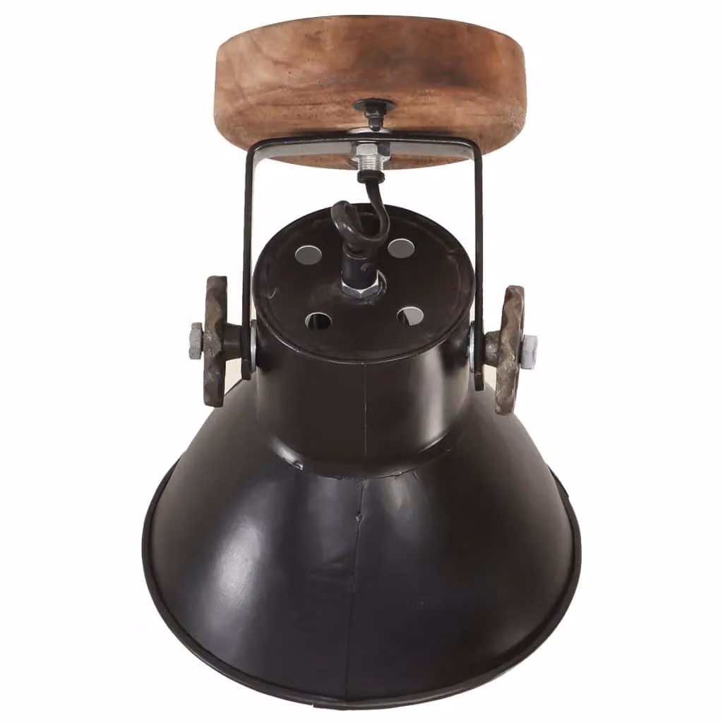 Berkfield Home Industrial Wall and Ceiling Lamps, 2 Pack, Black and Wood, W/D/H: 20 x 25 x 25 cm, E27 – 3