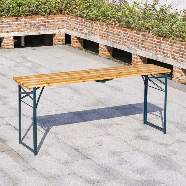 Livingandhome Rustic Wood Folding Garden Table in Brown and Green, Width: 167.5 cm