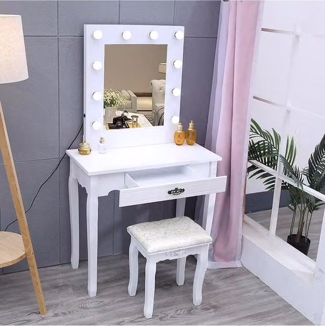 Livingandhome Hollywood LED Modern Vanity Dressing Table in White – 1