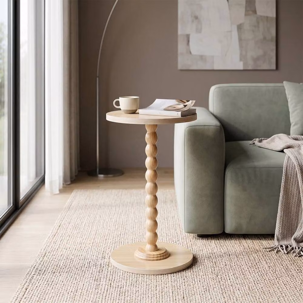 KORVIXA Round Natural Wood Vintage Side Table and Plant Stand in Beige, W/D/H: 100 x 100 x 10 cm – 2