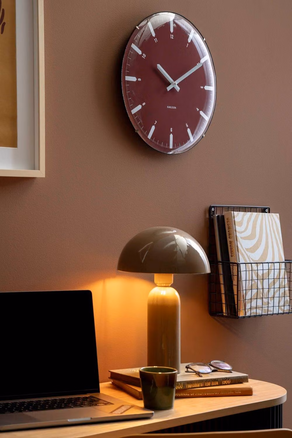 PRESENT TIME Karlsson Round Analog Wall Clock in Burgundy Red – 2