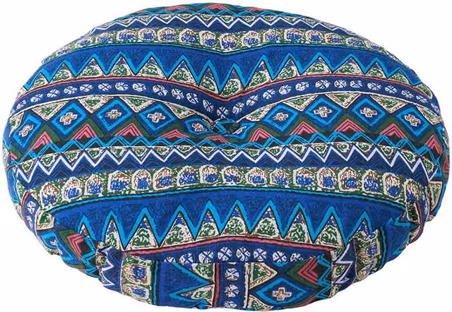 Livingandhome Bohemian Blue Round Linen Floor Cushion with Removable Foam Cover
