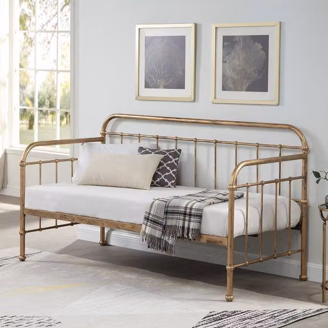 SlumberWorx Ickleford Industrial Metal Day Bed Frame in Gold