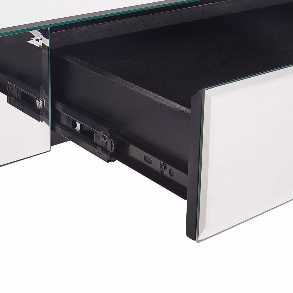 Wyld and Coco Silver Glass Rectangular Coffee Table with Drawer W: 110 cm, D: 47 cm, H: 46 cm – 3