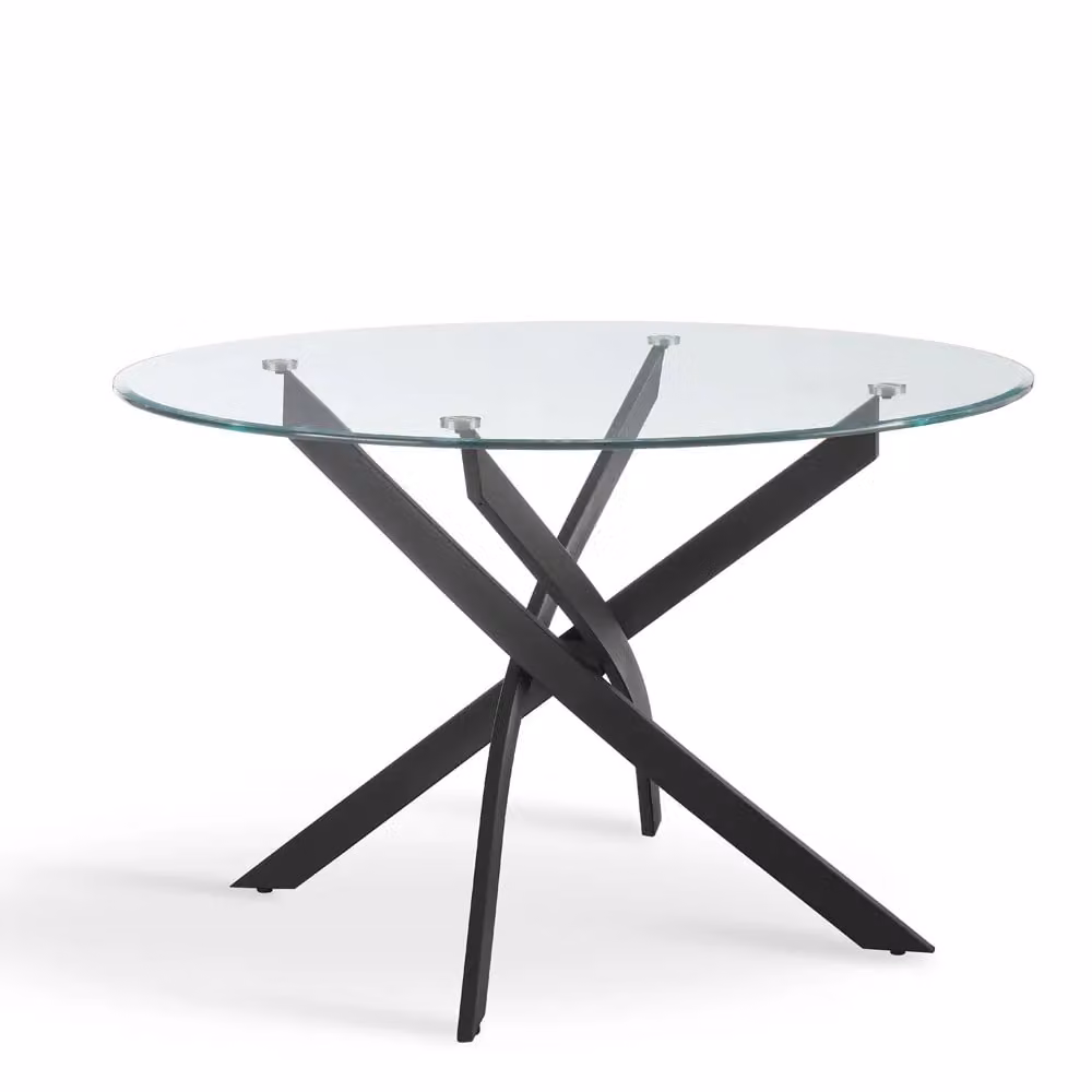 Home Detail Leon Round Glass Dining Table with Black Legs, Diameter: 120 cm – 2