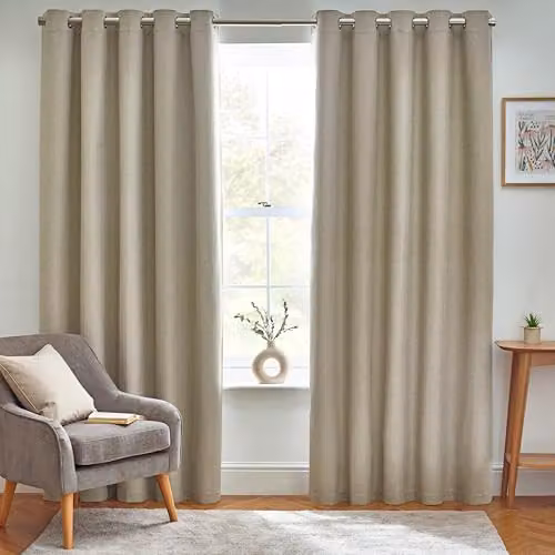 Furn Dawn Thermal Blackout Eyelet Curtains in Beige, Width: 229 cm, Drop: 183 cm