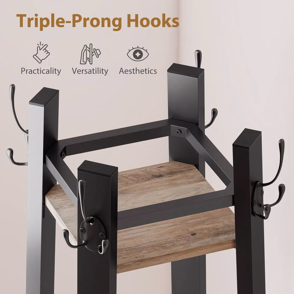 STILVORA Industrial Coat Stand with 8 Hooks and 4 Shelves in Grey and Black – 5