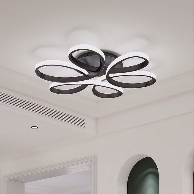 Komore Large Stylish Acrylic Petal LED Semi Flush Ceiling Light in Black