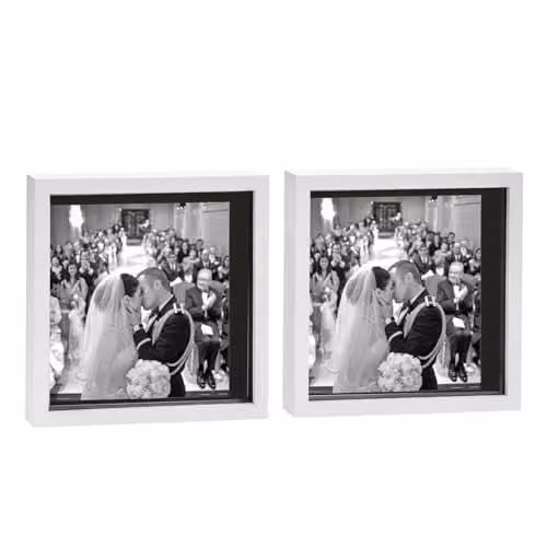 Nicola Spring Pack of 2 Square 3D Shadow Box Photo Frames in White with Black Mounts, W/D/H: 25 x 25 x 3.5 cm – 1