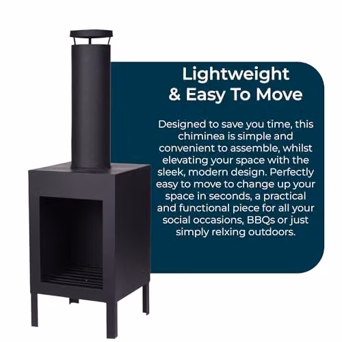 Jack Stonehouse Modern Square Black Metal Chiminea Wood Log Burner, Height: 100 cm – 2