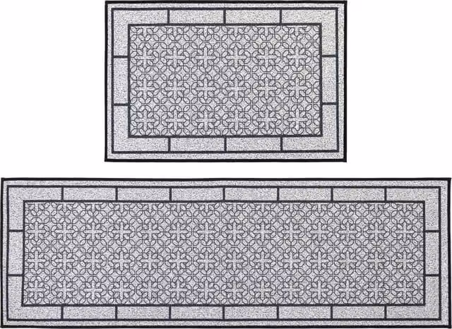 JVL Avanti Grey Machine Washable Non-Slip Entrance Doormat and Runner Set