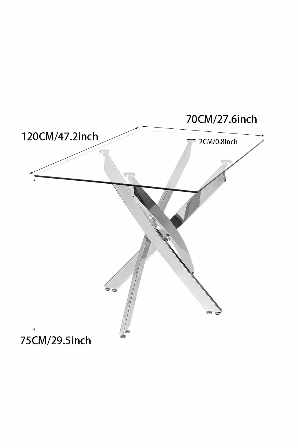 Living and Home Rectangular Tempered Glass Coffee Table with Chrome Cross Legs, Clear, W/D/H: 75 x 70 x 70 cm – 2